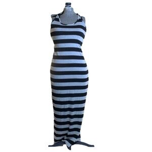 CS Rebel Sugar long stretchy grey black horizontal stripe tank dress 🇨🇦